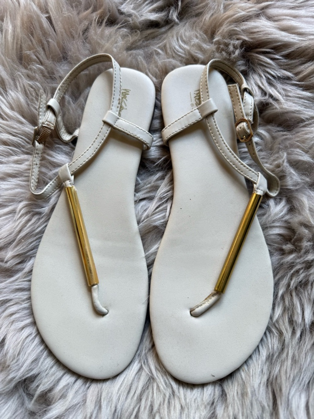 Target Cream T‑Strap Sandals with Gold Accent